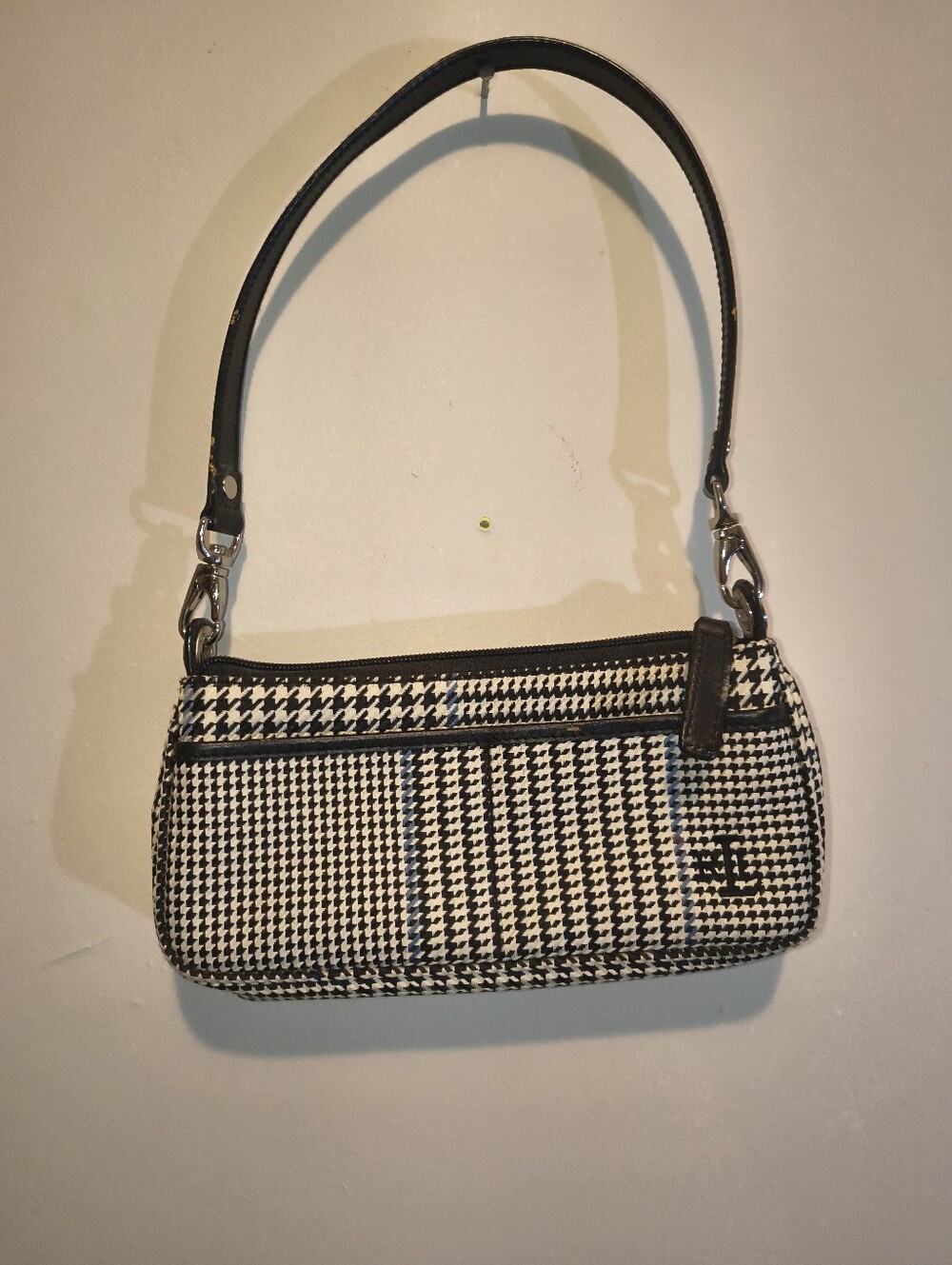 Lauren Ralph Lauren Black & White Houndstooth Mini Shoulder Bag